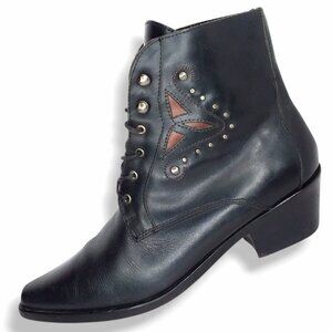 Vtg Circle S Ankle Boots Leather Size 8M Black Studded Whimsigoth Witchy Fall